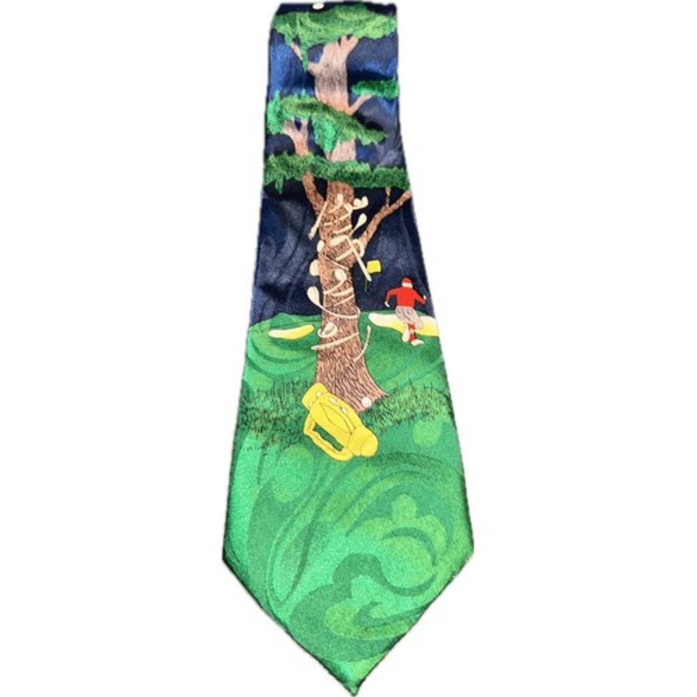 Golf Theme Neck Tie Clubs Wrapped Around‎ Tree Hand Made in USA Steven Harris